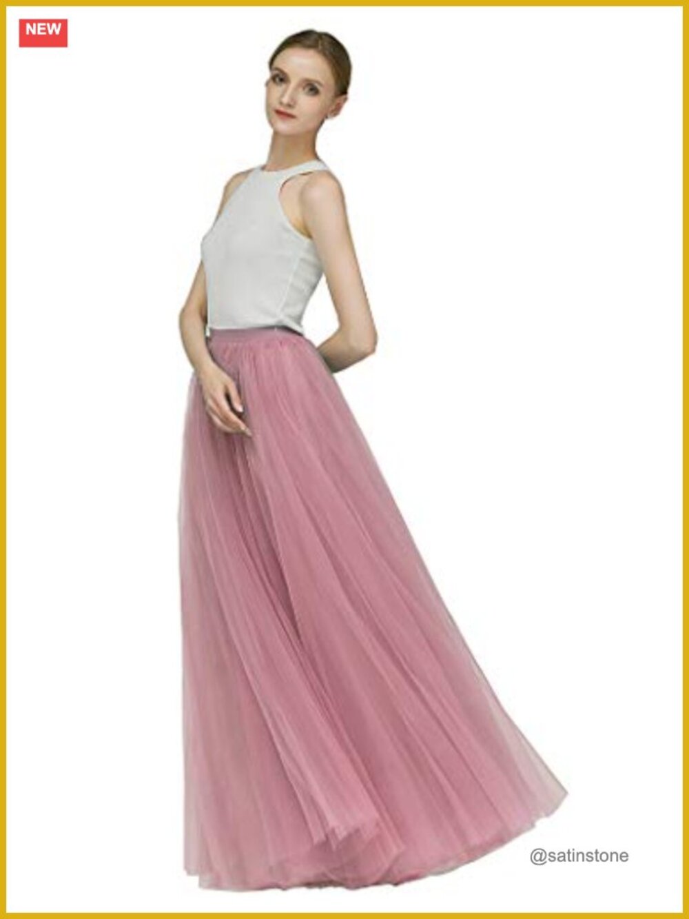 A-Line Floor Length Tulle Skirt High Waist Bridesmaid Prom Evening Party
